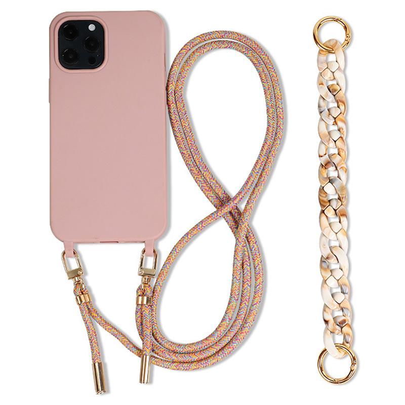 

For iPhone 15 Pro Max TPU Case Anti-scratch Soft Phone Cover with Straps Sand Pink