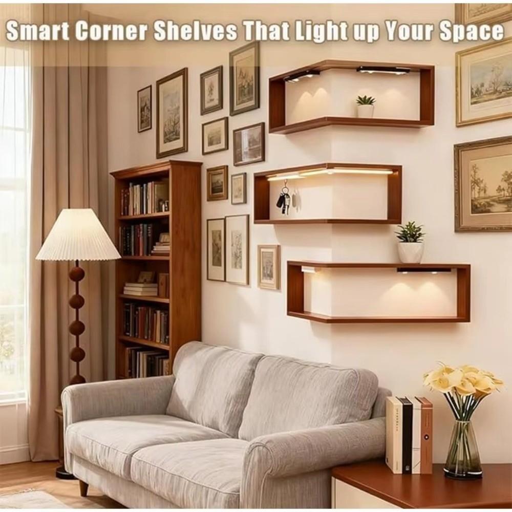90 Degree Corner Wall Shelf Wall Mounted Floating Shelf Wooden Display Shelf Suspended Wall Hanging Storage Rack Home