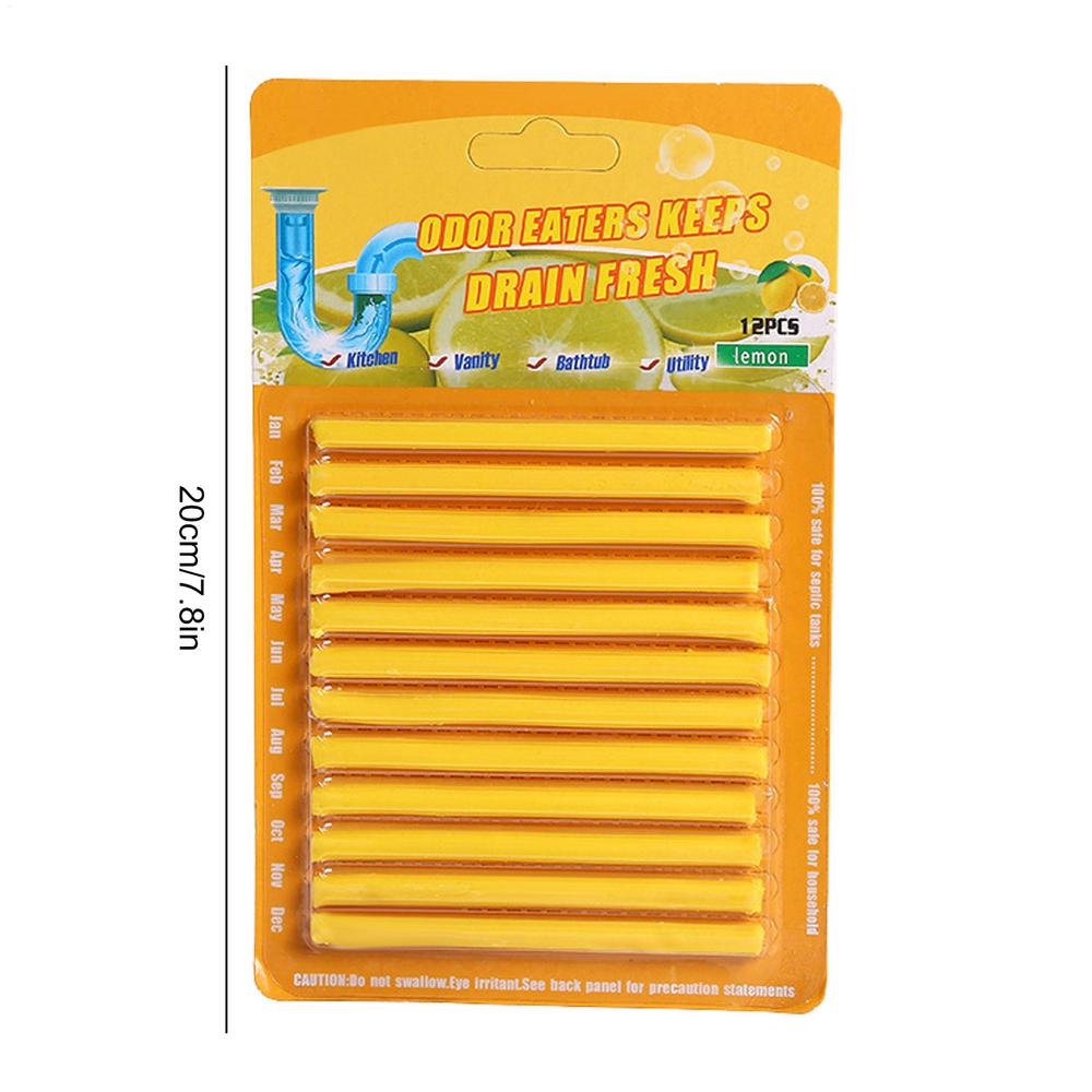 12Pcs Drain Cleaner Sticks Pipe Drain Sticks Sink Cleaner Enzyme Opener Unclogger Tool Deodorizer For Pipe Sinks Shower Lemon