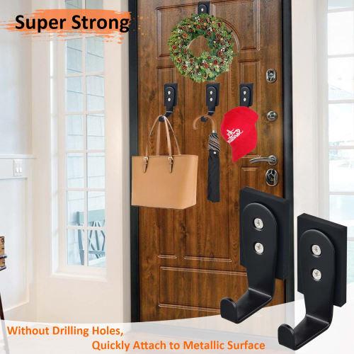 MUTUACTOR Strong Magnetic Hooks, 2-Pack, Heavy-Duty Magnetic Wreath Hangers, Rectangular, Rubber-Coated, for Metal Doors, Refrigerators, Christmas Wre