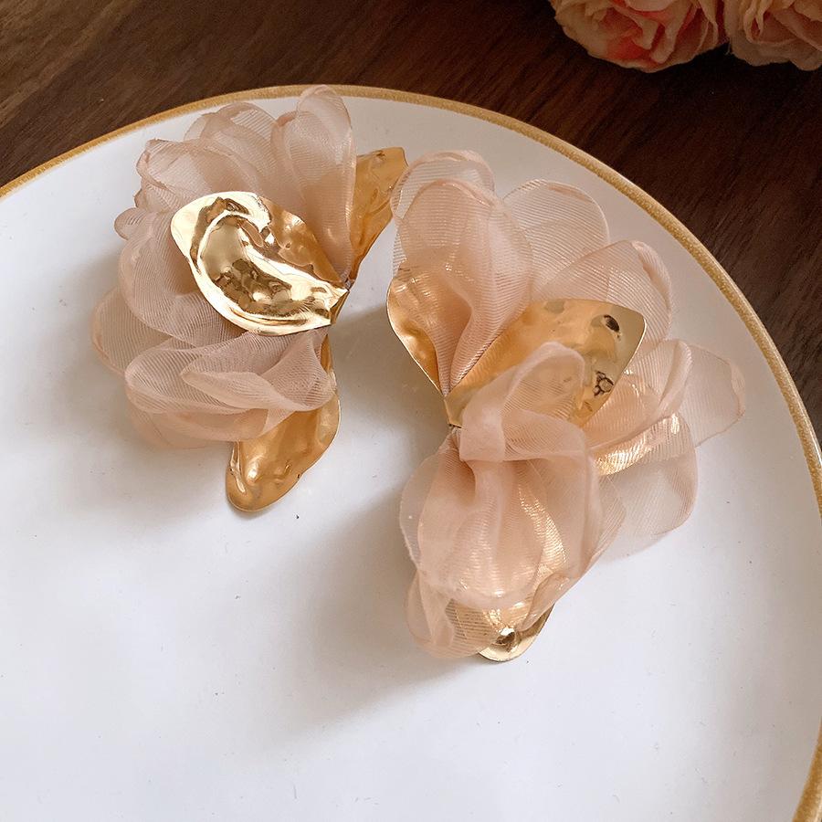 Retro Red Fabric Chiffon Flower Earrings Earrings Exaggerated Earrings Design Sense Niche