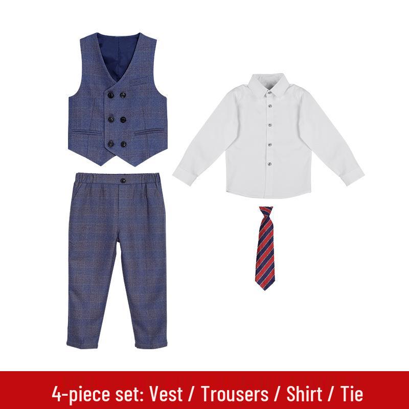 

Дитячий картатий костюм-трійка 2023: Весільний виступний комплект для хлопчиків на осінь/зиму 130cm, for 22-25kg