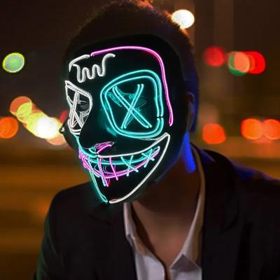 Masque Lumineux Effrayant Sans Fil LED Halloween Horreur Lumière Néon Masque de Fête Carnavalesque Brille dans le Noir Fourniture de Costume Cosplay