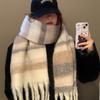 Korean atmosphere Mohair plaid plush scarf women's 1116 autumn and winter warm atmosphere couple scarf