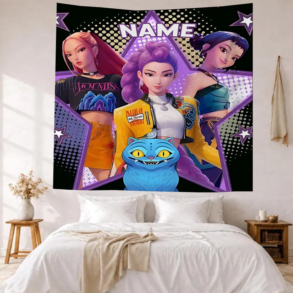 Kpop Demon Hunters Custom Your Name Wall Decor Tapestry Art For Pet Memorial Birthdaywedding Party Backdrop Family Gift