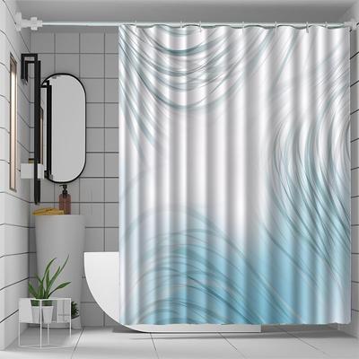 1pc Jit1pc Blue Line Shower Curtain, High-End Elegant Bathroom Decoration Pattern