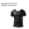 Men T-shirt Short Sleeve Elastic Faux Leather Undershirt Muscle T-shirt for Party
