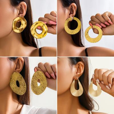 Exaggerated French Disc Metal Earrings, Simple Niche Irregular Texture Stud Earrings