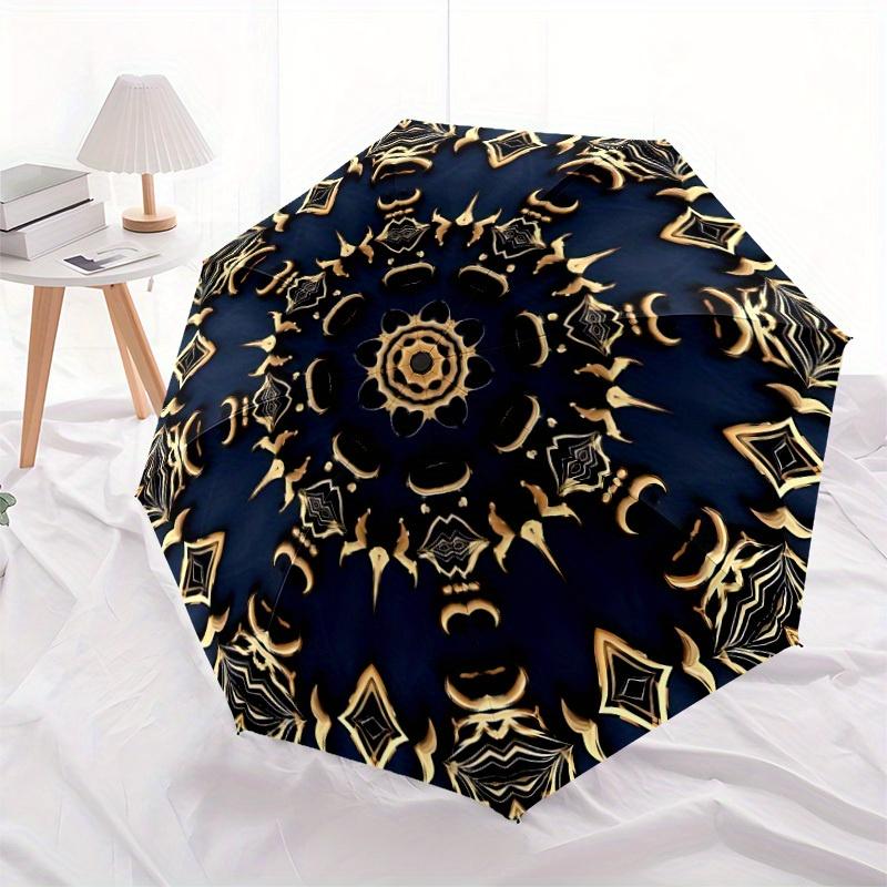 1pc Golden Mandala Pattern Automatic Open, Sturdy Iron Frame, Compact Folding Design, All-Season Portable Umbrella for Women & Men, Outdoor