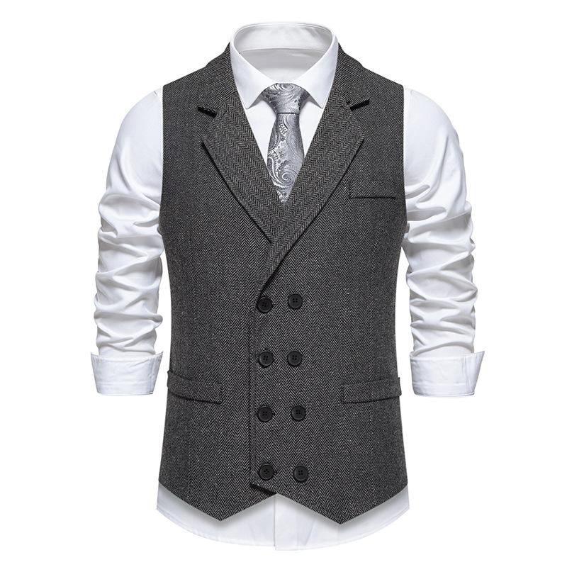 Autumn Men's Herringbone Stitched Satin Inner Vest Business Casual Formal Suit Fake Pocket Vest Double Breasted Suit Vest