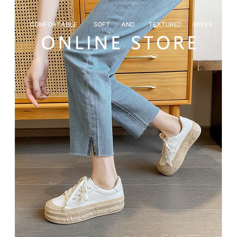

Grape Mom s 2025 Spring Thick-Soled Hidden Heel White Women s Casual Sneakers - Comfortable Round Toe Lace-Up Skate Shoes 35 белый