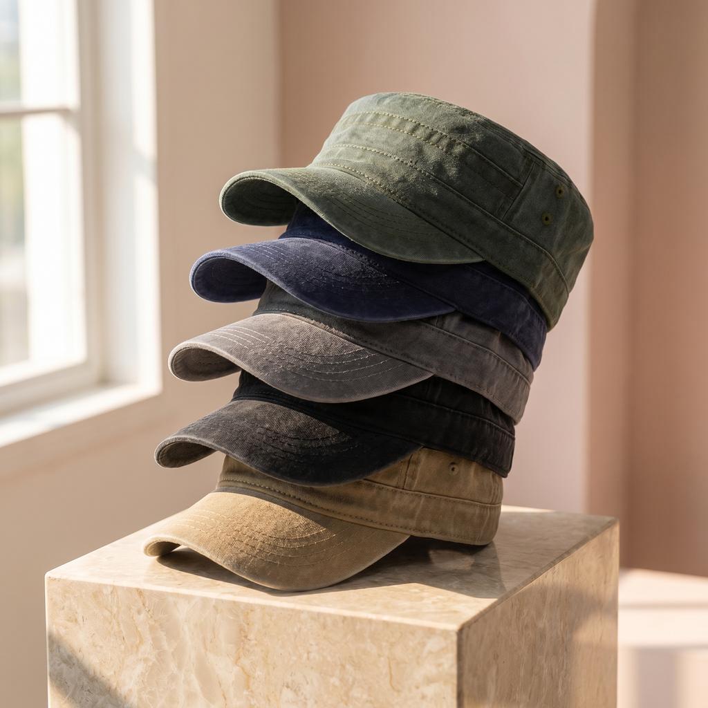 Modische gewaschene Baumwoll-Flachkappe Verstellbare Outdoor-Sonnenkappe Damen Herren Kadettenkappe Retro-Sonnenhüte Baseballkappe Bone Man Cap