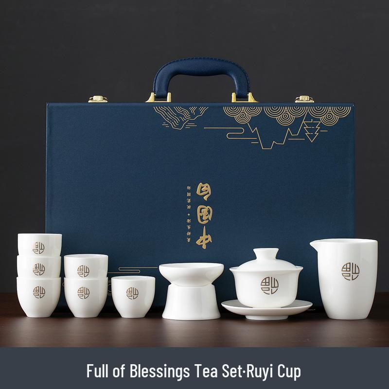 Mutton Fat Jade Dehua Porcelain Kung Fu Tea Set Souvenir