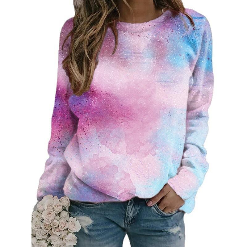 European And American Style 2024 New Round Neck Sweatshirt With Colorful Printed Contrasting Shoulder SleevesWA2