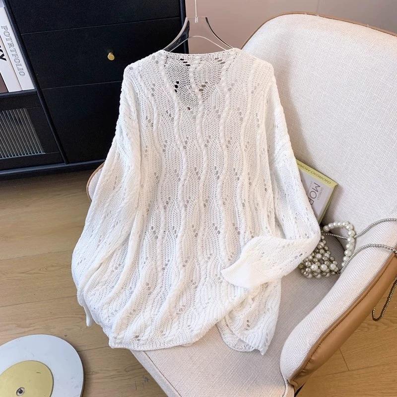 

Designed Mid-length Hollow Early Spring Thin Loose Oversized Outer Blouse Tops Women s Fashion Knitwear Onesize білий
