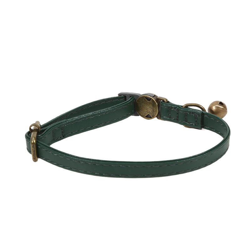 Vintage Cat Collar Breakaway Personalized Adjustable Leather Pet Collar with Bells and Quick Release Buckle