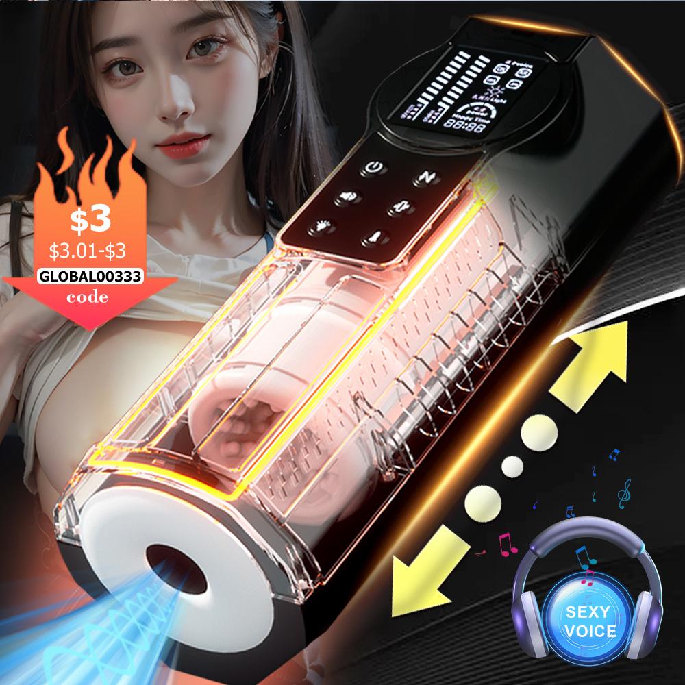 Automatyczny Teleskopowy Kubek Masturbacyjny dla Mężczyzn Piston Wibrująca Maszyna do Masturbacji Wagina Cipka Blowjob Dorosłe Zabawki Seksualne Dla Mężczyzn