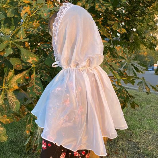 Women Headscarf Embroidery Lace Splicing Downward Shape Handkerchief Solid Color Thin Female Headwear