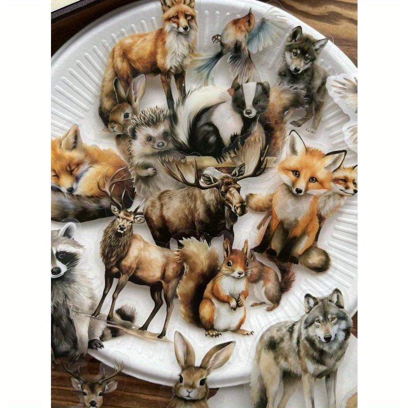 25 Sheets/Pack Retro PET Waterproof Forest Animal Theme DIY Sticker Pack, Forest Plants Trees Animal Landscape Stickers for Journal