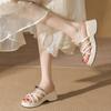 Slope Heel Thick Sole Cover Toe Cool Slippers Women's Summer Wear New Small Height Increase Lace Moon Beach Sandals
