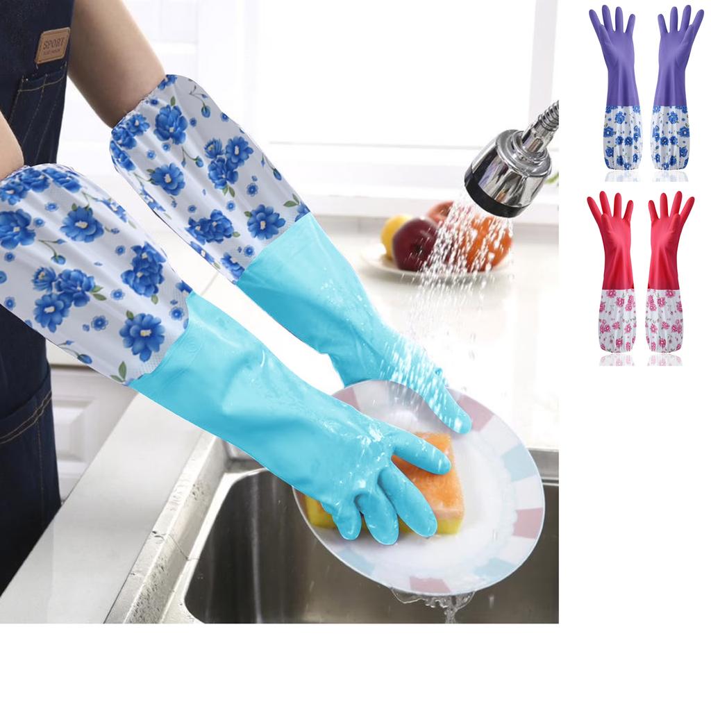 Saubere Blumige Handschuhe – Extra Lange Gummi-Spülhandschuhe Mit Samt Für Damen, Nicht für Küche/Autowäsche/Tierpflege (Hitzebeständig & Stilvoll).