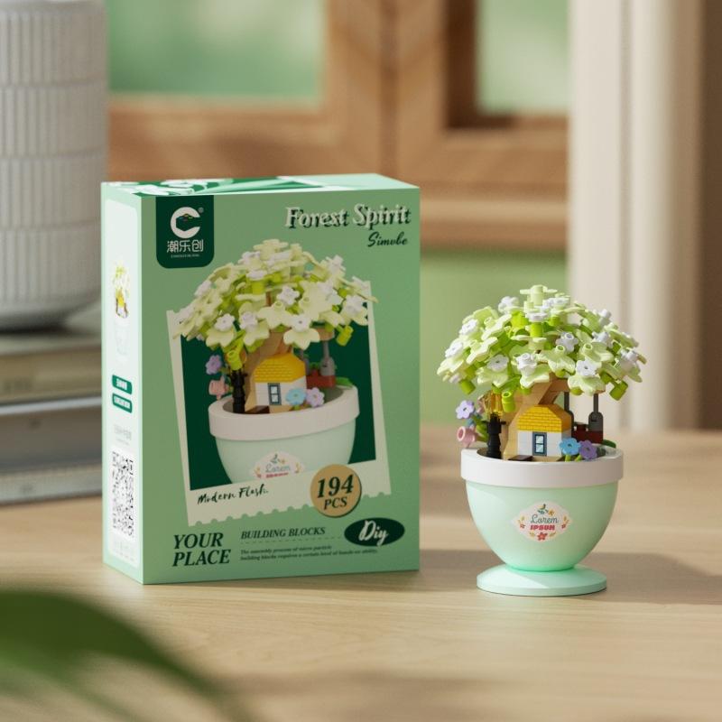 Lustige Mikro-Bausteine Spielzeug Mikro-Landschaft Blumen und Baumhaus Kinder Montage Puzzle Schreibtischdekoration