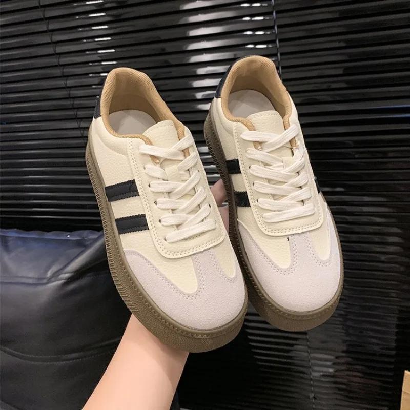 

Fashion Women s 2024 Autumn New Spring and Autumn White Shoes Female Explosion Thick Sole Casual Board Shoes 35 бежевый