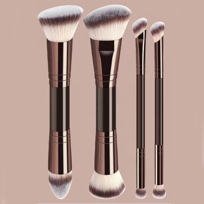 4Pcs Dual Ended Foundation Blush Brush Soft Bristles Professional Cosmetic Loose Powder Concealer Brush Makeup Tools