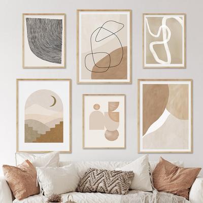 Abstract Boho Beige Blush Geometric Wall Art Poster Minimalist Canvas Paintings for Living Room Home Decor