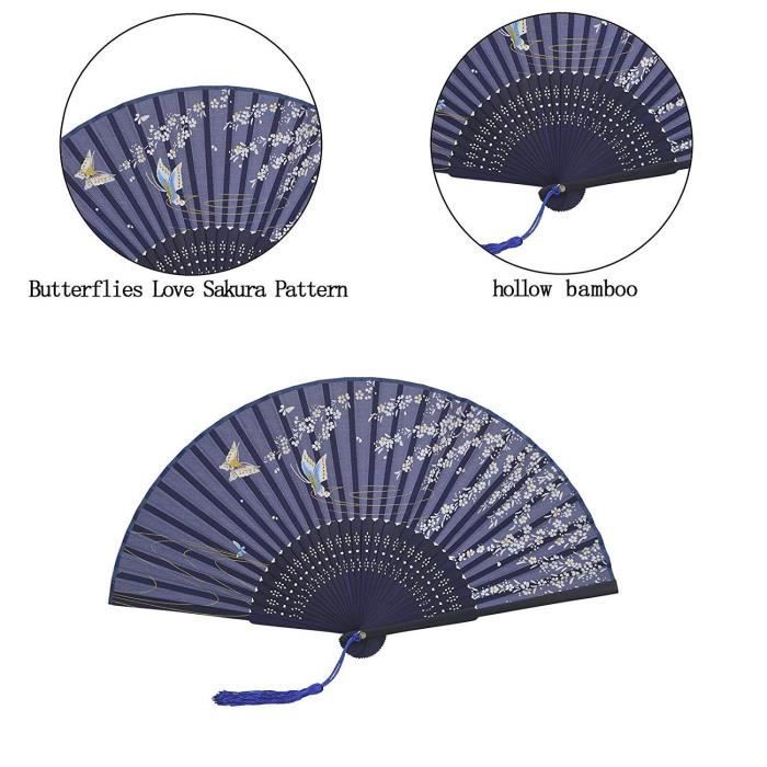 Ventilateur,2 Pièces Pliant Les Ventilateurs, Ventilateur À La Main, Les Fans De Bambou Avec Pompon Pour Femme Hollow En Bambou