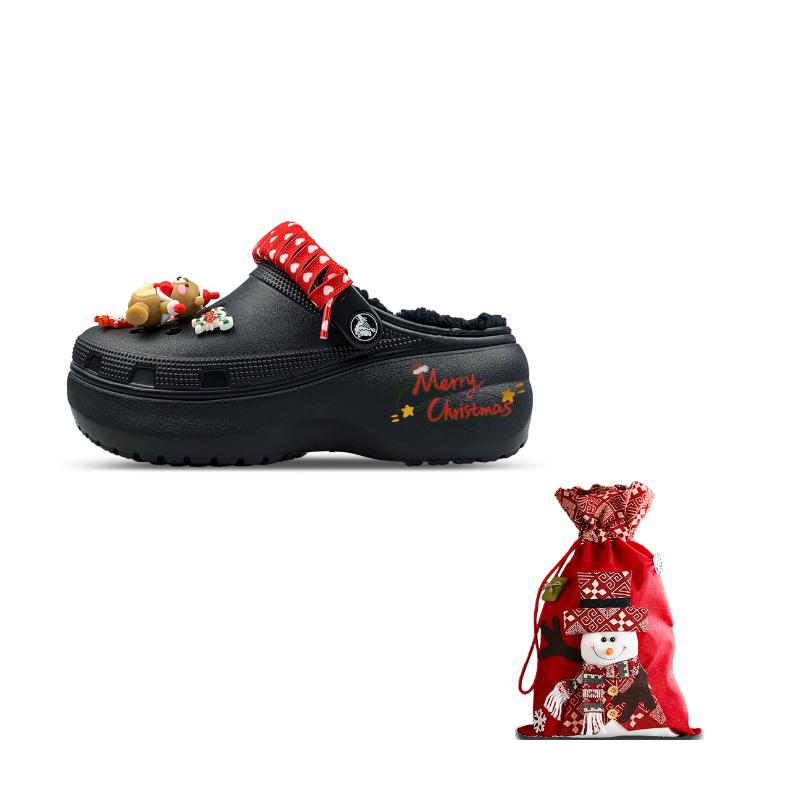 

Crocs Классические платформенные сабо с подкладкой Classic Cloud Теплый хлопок Подарочный мешок Перфорированная обувь Унисекс Черный и красный 36-37 чёрный