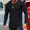 Men Round Neck Pullover T-shirt Casual Tops Spring Autumn Solid Color Fold Slim Fashion Blouse