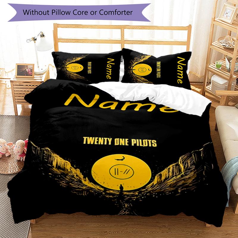 3pcs Custom Name twenty one pilots Bedding Set Duvet Cover Closure Includes 1 Duvet Cover & 2 Pillowcases for All Seasons Bedroom Decor