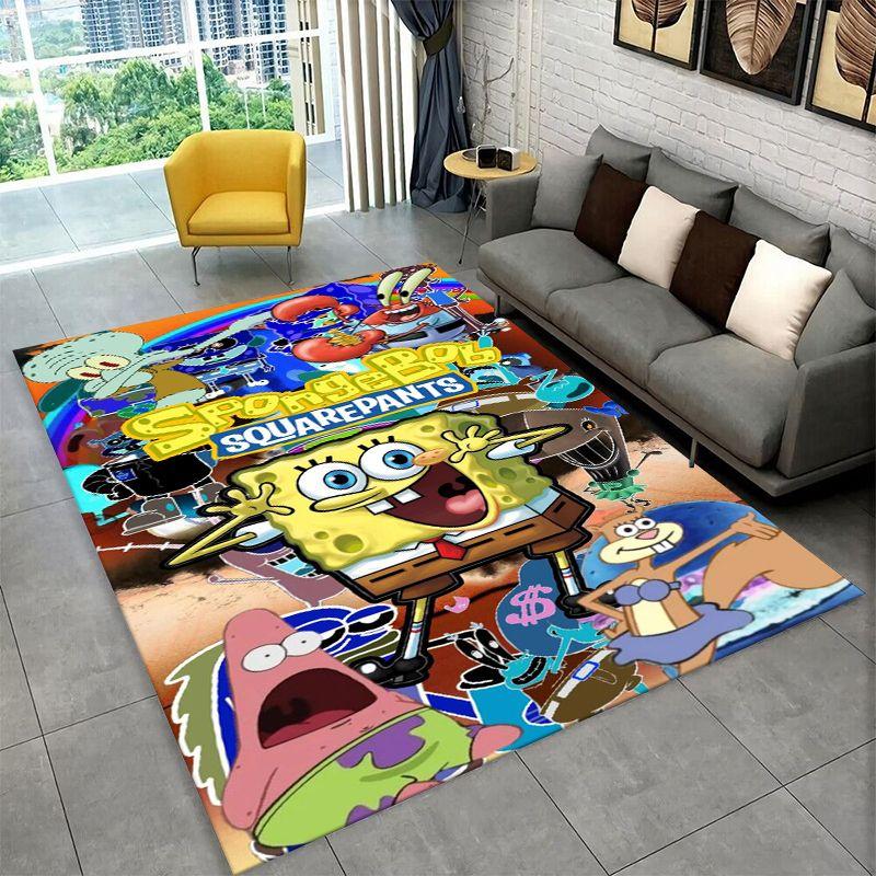 Cute S-SpongeBob Cartoon Non-Slip Area Rug for Living Room,Bedroom,Playroom,Soft Carpet Floor Mat Home Decor Rug Kids Room Gift