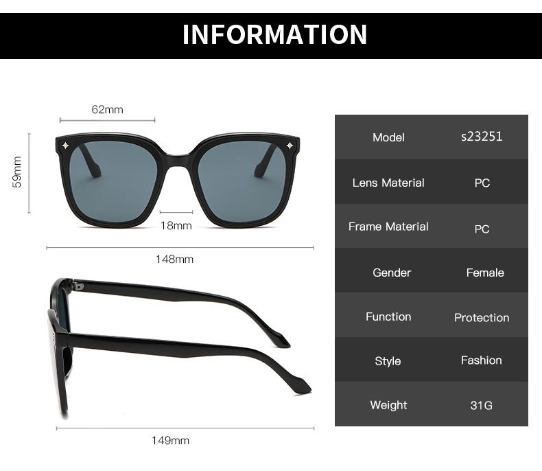 New Fashion Large Frame Square Sunglasses Classic Retro Eyeglasses Sunshade Street Po Sunscreen Sun Glasses Female