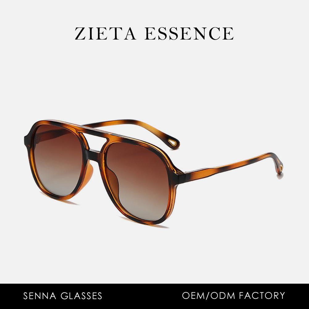 Double Beam Large Frame Polarized Sunglasses Retro Pilot Plain Literary Street Sunglasses