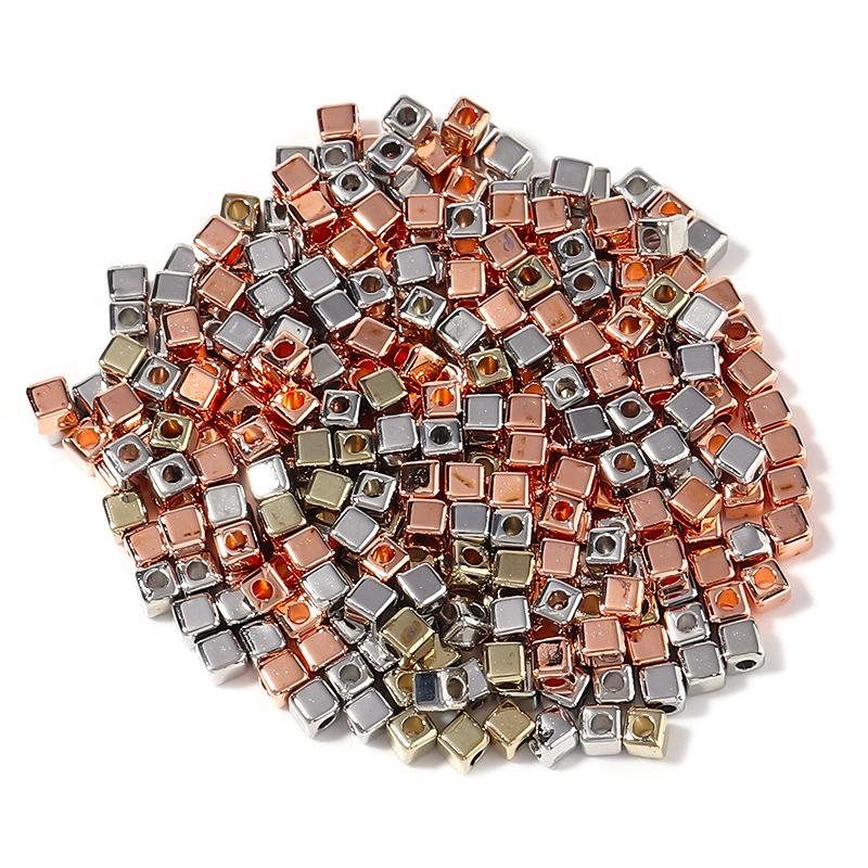 200-500 Pcs CCB Square Beads Hole 1/1.2mm Loose Spacer Rhodium Bead Charm Women Diy Jewelry Bracelets Necklace Finding Supplies