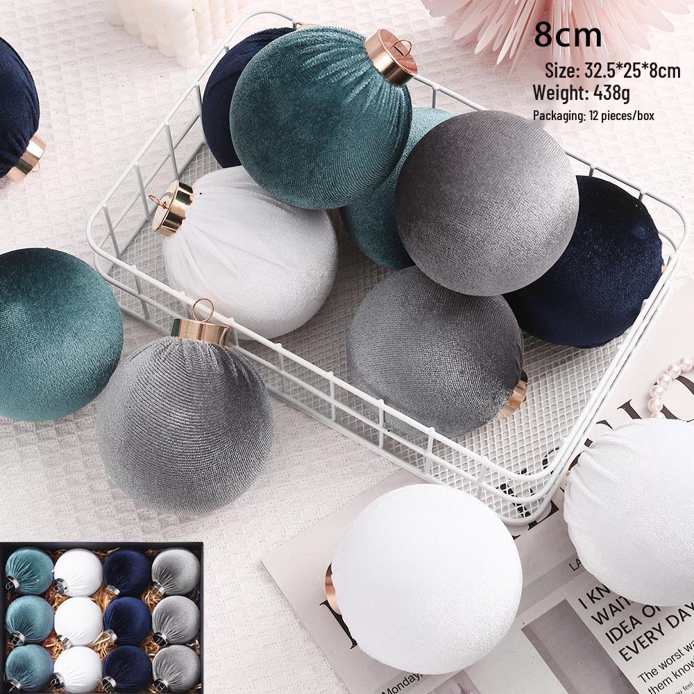 8cm Diamond Flocking Christmas Ball Set - Festive Tree Decorations