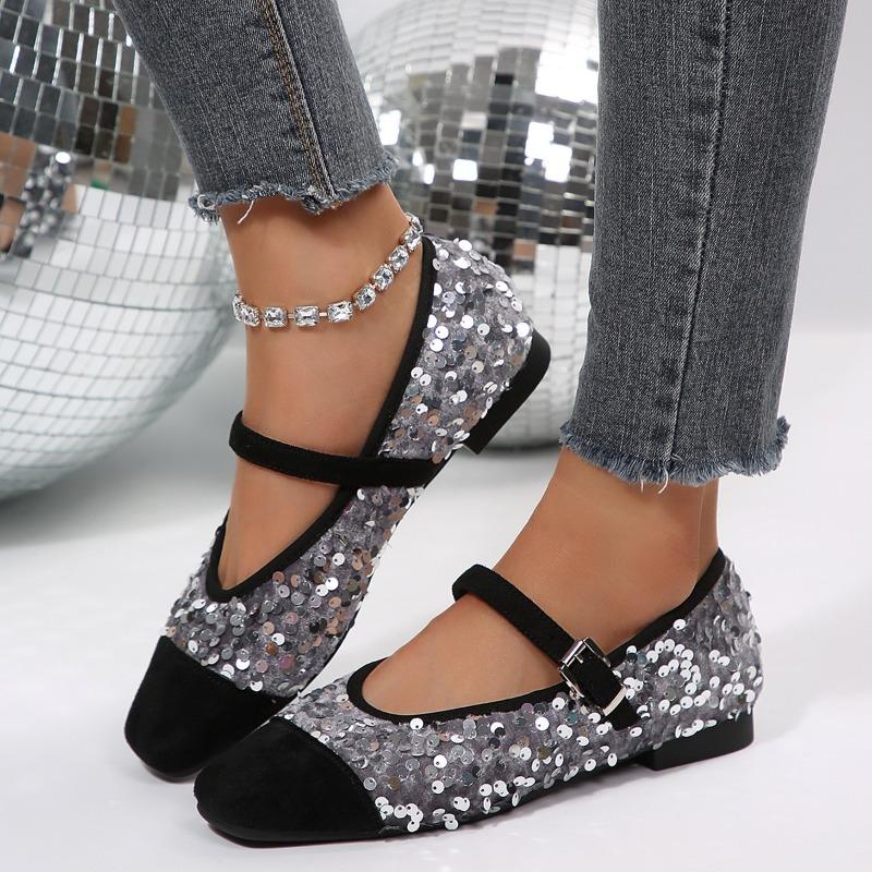 Fairy Style French Mary Jane Temperament with Skirt Flat Single Shoes Spring New Sequin Women's Shoes