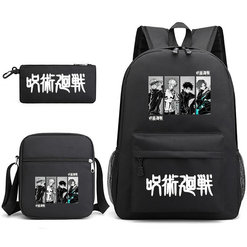 Large Capacity Schoolbag with Shoulder Strap; Student Three-piece Pencil Case Set