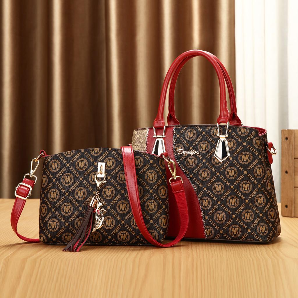 Vintage Large Capacity Fashionable Women's Tote Bag Leather Square Single Shoulder Handbag 2Piece Set Handbag Crossbody Bag