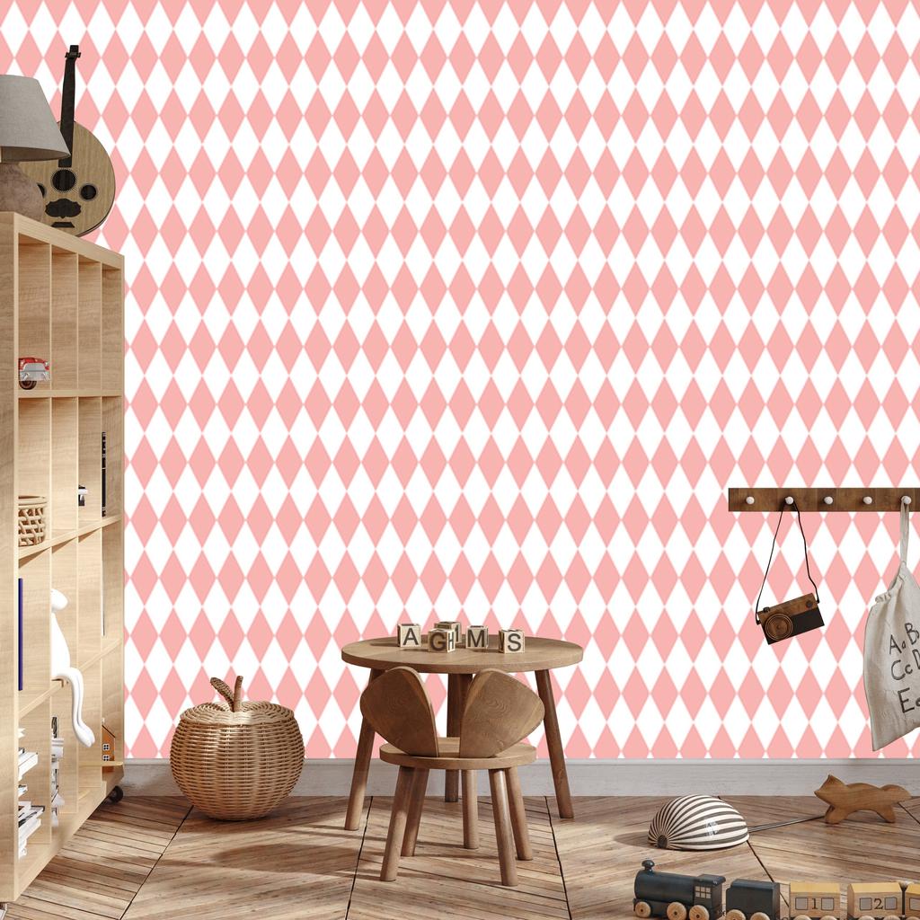 Harlequin Diamonds Wallpaper White and Coral for Living Room and Bedroom 50x1000
