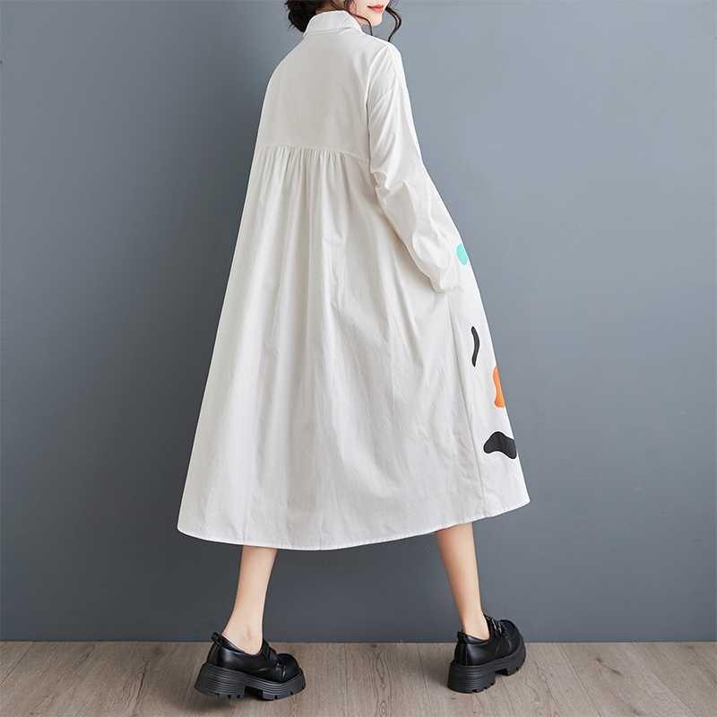 New Loose Large Size Printing Splicing Casual Simple Sweet Long-sleeved Dresses