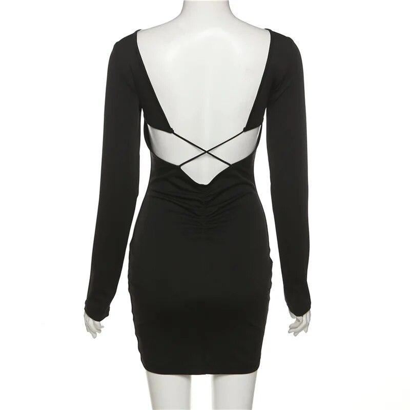 Μακρυμάνικο στράπλες γυναικείο κομψό φθινοπωρινό πλισέ φόρεμα