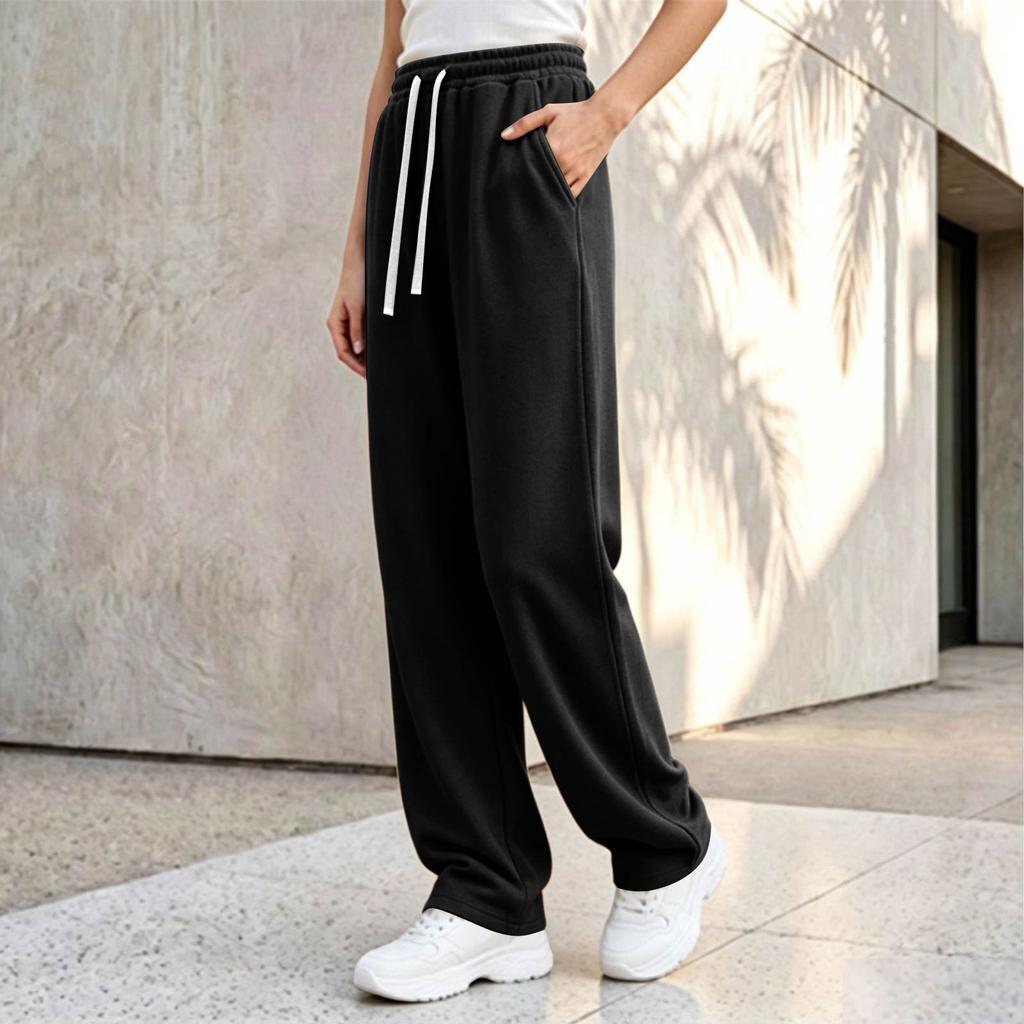 Women's Plus Size Loose Fit Wide Leg Straight Pants Color for Fall Casual Wear