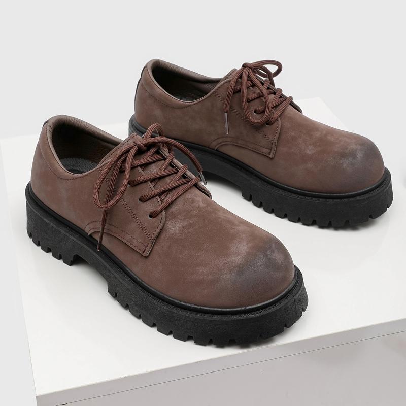 Fashion Retro-Style Suede Men Thick-Soled Lace-Up Casual Shoe Comfortable And Durable Dress Shoe Fashionable British-Style Business Shoe