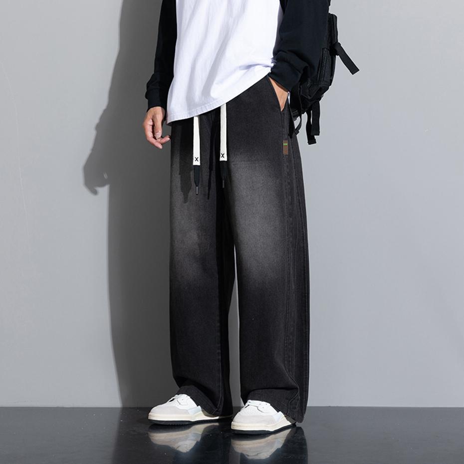 Extended Length Straight Leg Jeans High Waist Wide Leg Pants Casual Trousers for Tall Men 195 Size Loose Fit American Style