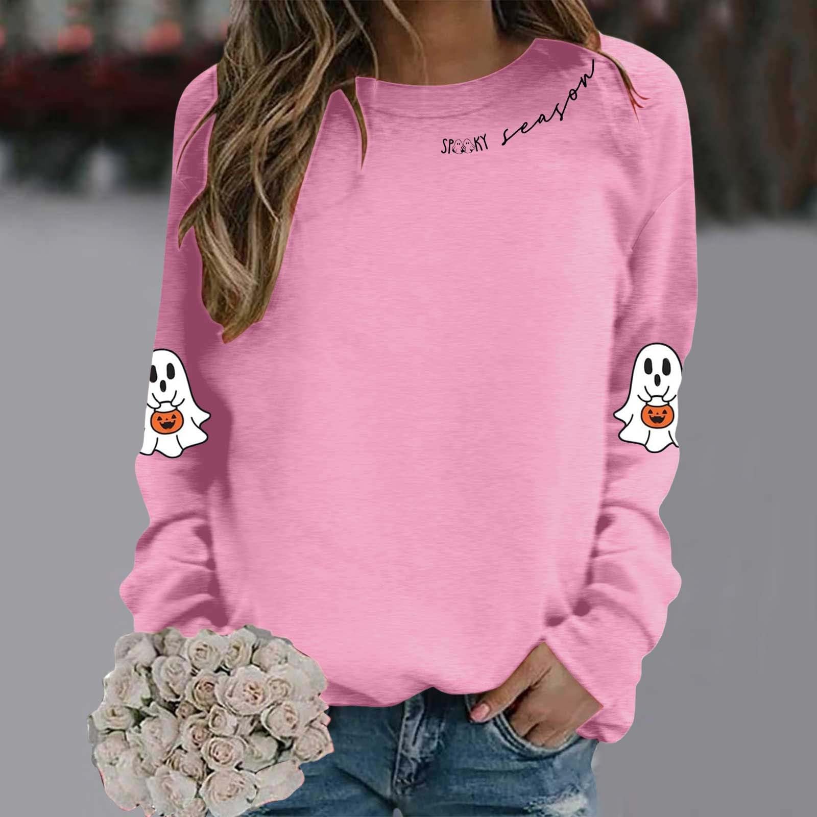 

Women s Fashion Casual Round Neck Long Sleeve Print T-shirt Top(Spooky Season) XXL розовый