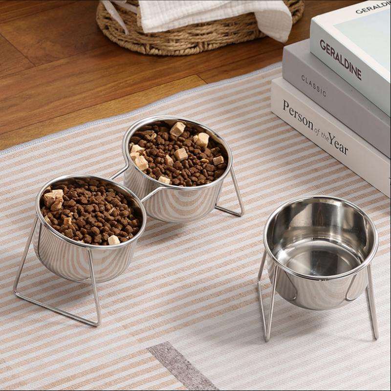 New 304 Stainless Steel Single And Double Cats Dogs Bowl Neck Protection Anti Slip Anti Overturning Cats Dogs Feeding Water Bowl