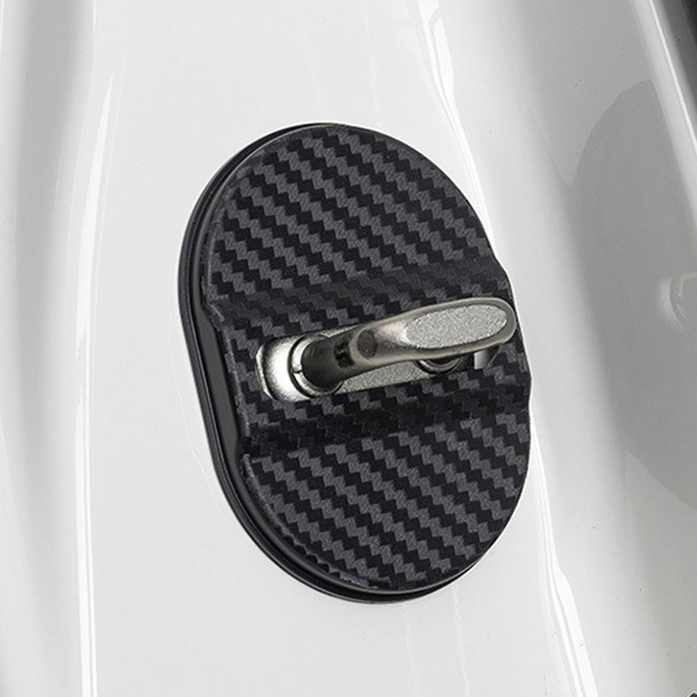 4Pcs/Set Carbon Fiber Pattern Car Door Lock Protective Cover Cushion Anti Rust Sleeve Plastic for Car Door Lock Car Accessories